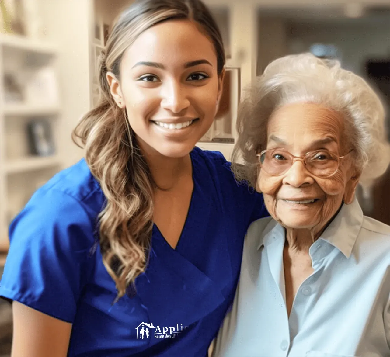 nurse and elderly lady happy faces