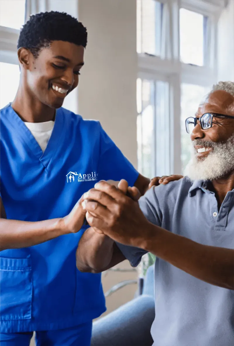 nurse and elderly woman smilling