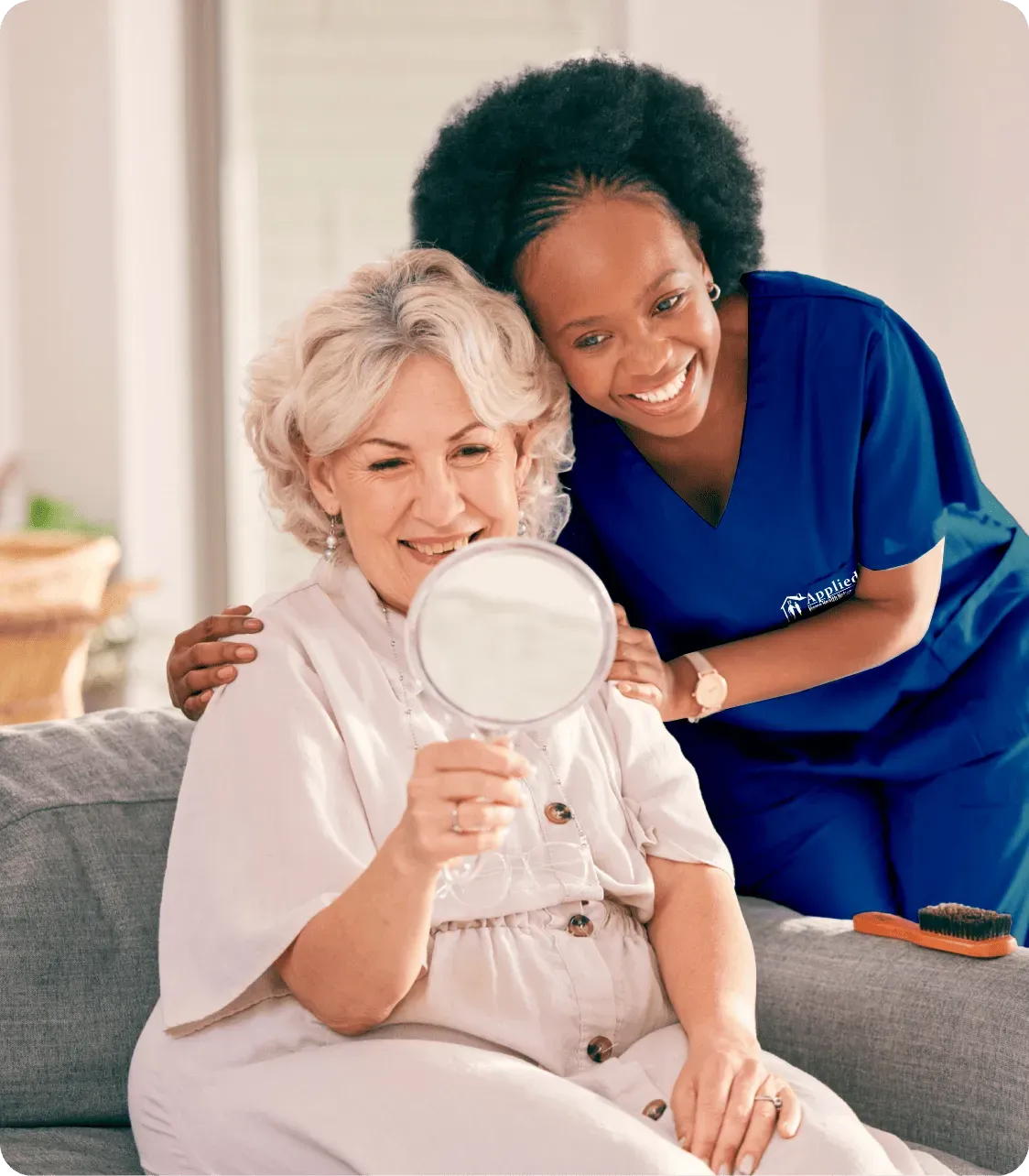 nurse assisting elderly man with documents