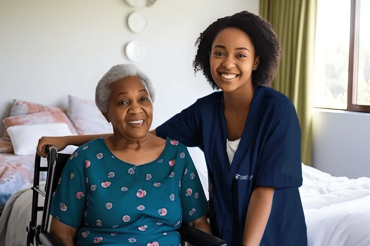 nurse assisting elderly woman